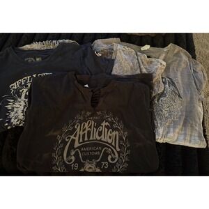 Afflictions Womens Short Sleeve Shirts Lot Of 4 Size Xlarge Goth Bling Netted